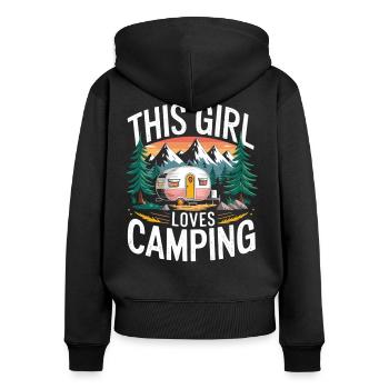 Camper Woman Loves Nature - Chemise Camping Girl - Sweat à capuche zippé Premium bio Femme - noir - Dos - Julia (174cm)