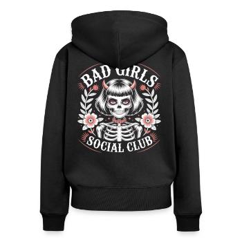 Bad Girls Social Club - Frauen Premium Bio Zip Hoodie - Schwarz - Hinten - Julia (174cm)