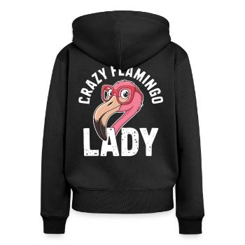 Dame flamant rose folle - Sweat à capuche zippé Premium bio Femme - noir - Dos - Julia (174cm)