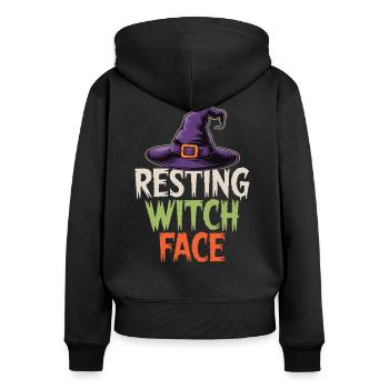 Halloween Humor – Hexe mit Stil - Frauen Premium Bio Zip Hoodie - Schwarz - Hinten - Julia (174cm)