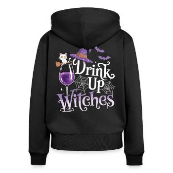 Drôle de sorcière avec du vin – Look de fête - Sweat à capuche zippé Premium bio Femme - noir - Dos - Julia (174cm)