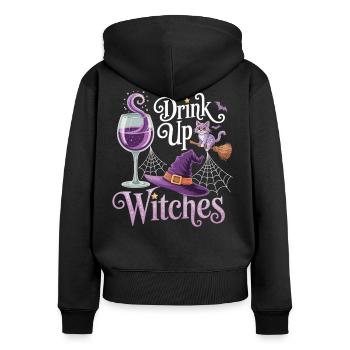 Witch Party with Style – T-Shirt with Cat & Wine - Women's Premium Organic Zip Hoodie - black - Back - Julia (174cm)