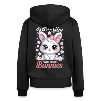 Mignon lapin avec arc et fleurs - Sweat à capuche zippé Premium bio Femme - noir - Dos - Julia (174cm)