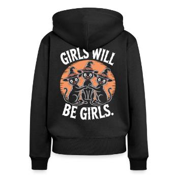 Girls Will Be Girls – Chemise Witch Cats - Sweat à capuche zippé Premium bio Femme - noir - Dos - Julia (174cm)