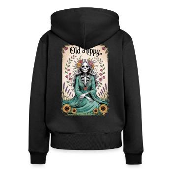 Old Hippy Skelett Blumen Tarot Shirt - Frauen Premium Bio Zip Hoodie - Schwarz - Hinten - Julia (174cm)
