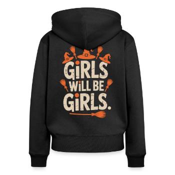 Sorcière disant fille sorcière chapeau balai Halloween - Sweat à capuche zippé Premium bio Femme - noir - Dos - Julia (174cm)
