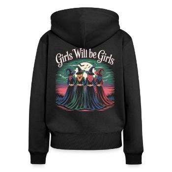 Girls Will Be Girls Witches Halloween Shirt - Sweat à capuche zippé Premium bio Femme - noir - Dos - Julia (174cm)