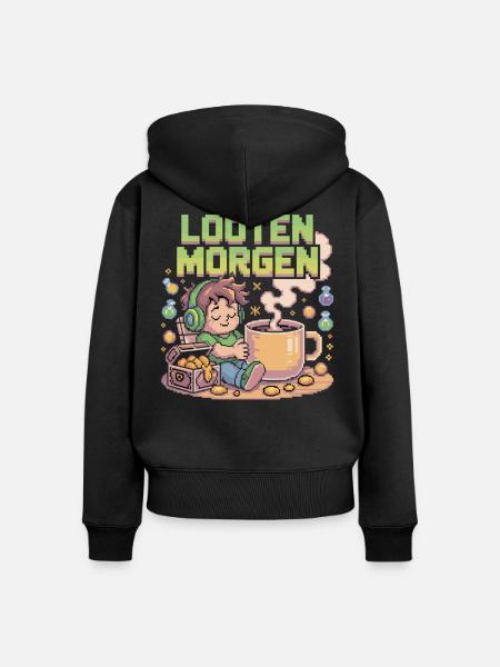 Pixel Kaffee und Loot - Frauen Premium Bio Zip Hoodie - Schwarz