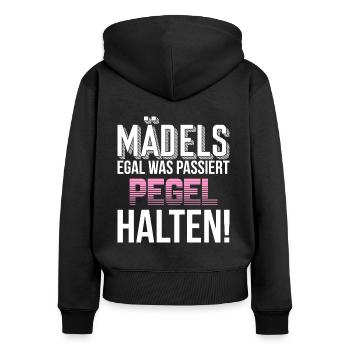 Mädels egal was passiert Pegel halten - Frauen Premium Bio Zip Hoodie - Schwarz - Hinten - Julia (174cm)