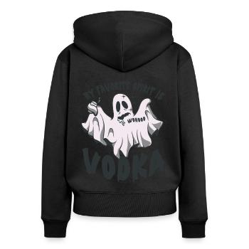 Meine Lieblingsspirituose ist Vodka - Frauen Premium Bio Zip Hoodie - Schwarz - Hinten - Julia (174cm)