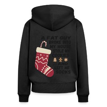 Lustiger Nikolaus Spruch - Ein dicker Kerl ....... - Frauen Premium Bio Zip Hoodie - Schwarz - Hinten - Julia (174cm)