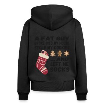 Lustiger Nikolaus Spruch - Ein dicker Kerl ....... - Frauen Premium Bio Zip Hoodie - Schwarz - Hinten - Julia (174cm)