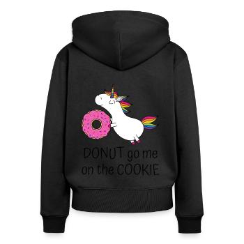 Licorne disant beignet allez-moi sur le cookie avec beignet - Sweat à capuche zippé Premium bio Femme - noir - Dos - Julia (174cm)