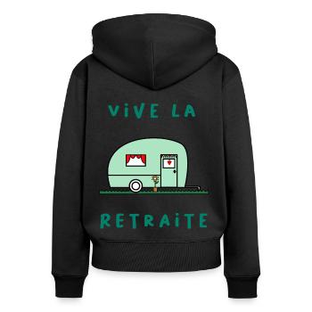 RETRAITE. RETRAITE. RETRAITEE. RETRAITE - Sweat à capuche zippé Premium bio Femme - noir - Dos - Julia (174cm)
