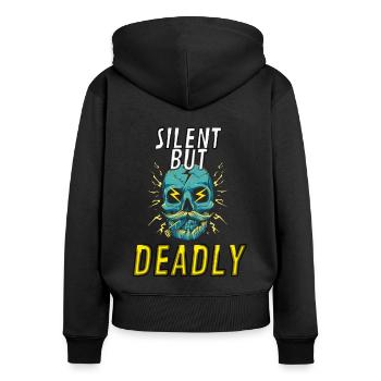 Silent But Deadly Elektroauto Spruch - Frauen Premium Bio Zip Hoodie - Schwarz - Hinten - Julia (174cm)