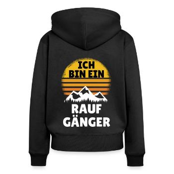 Raufgänger für Wanderer beim Wandern in den Bergen - Frauen Premium Bio Zip Hoodie - Schwarz - Hinten - Julia (174cm)