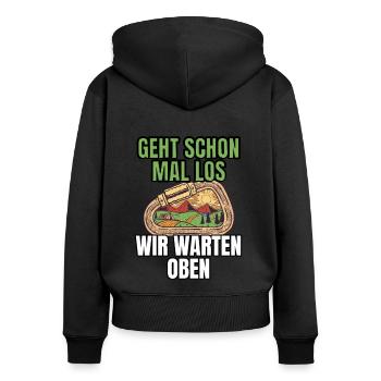 Bergführer Spruch für Wanderung mit Wanderführer - Frauen Premium Bio Zip Hoodie - Schwarz - Hinten - Julia (174cm)