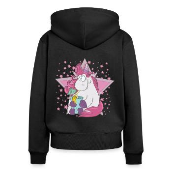 Einhorn - Frauen Premium Bio Zip Hoodie - Schwarz - Hinten - Julia (174cm)