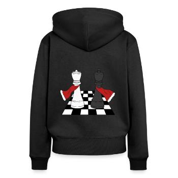 Schach - Frauen Premium Bio Zip Hoodie - Schwarz - Hinten - Julia (174cm)