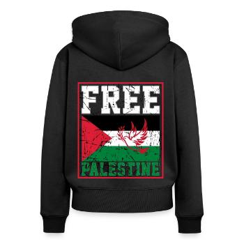 Free Palestine - Frauen Premium Bio Zip Hoodie - Schwarz - Hinten - Julia (174cm)