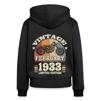 Vintage Motorradfahrer, geboren im Februar 1933 - Frauen Premium Bio Zip Hoodie - Schwarz - Hinten - Julia (174cm)