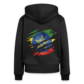 Ethiopie - Drapeau national, rayures, fissures - Sweat à capuche zippé Premium bio Femme - noir - Dos - Julia (174cm)
