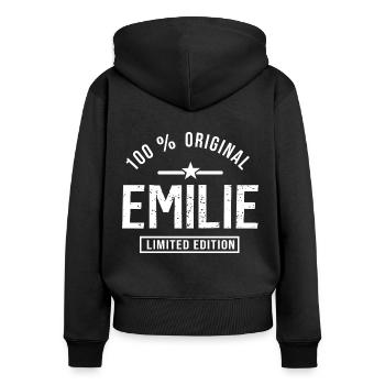 Emilie personalized tshirt first name emilie - Women's Premium Organic Zip Hoodie - black - Back - Julia (174cm)
