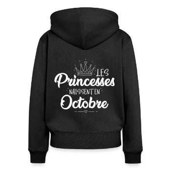les princesses naissent en octobre anniversaire - Sweat à capuche zippé Premium bio Femme - noir - Dos - Julia (174cm)