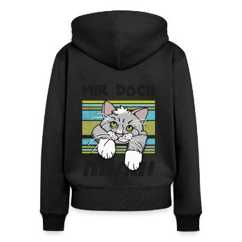 Lustiges Katzenmotiv mit Kater - "Mir doch MIAU" - Frauen Premium Bio Zip Hoodie - Schwarz - Hinten - Julia (174cm)