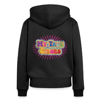 My true colors: rainbow on pink vintage - Frauen Premium Bio Zip Hoodie - Schwarz - Hinten - Julia (174cm)