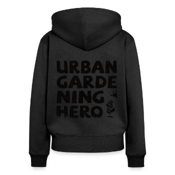 Héros du jardinage urbain - Sweat à capuche zippé Premium bio Femme - noir - Dos - Julia (174cm)