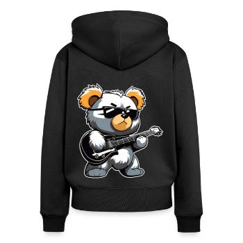 Heavy Metal Teddy Bär mit E-Gitarre - Frauen Premium Bio Zip Hoodie - Schwarz - Hinten - Julia (174cm)