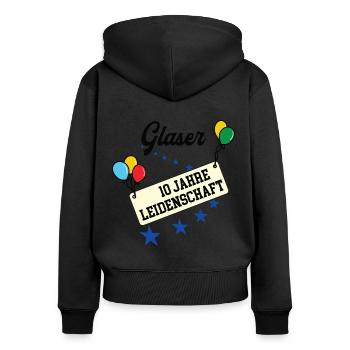 Glaser Jubiläum 10 Jahre Glaserei Glasbau Betrieb - Frauen Premium Bio Zip Hoodie - Schwarz - Hinten - Julia (174cm)