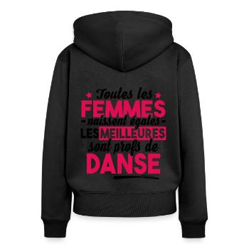 Prof Professeur Danse Métier Humour Cadeau - Sweat à capuche zippé Premium bio Femme - noir - Dos - Julia (174cm)
