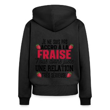 Fraise Fruit Relation Cadeau Humour Rouge - Sweat à capuche zippé Premium bio Femme - noir - Dos - Julia (174cm)