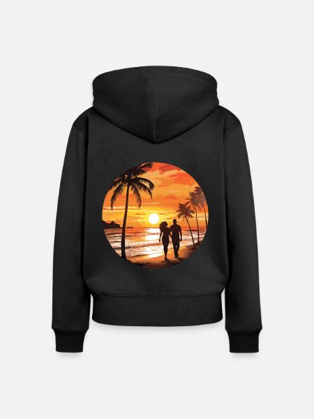 Strand Romantisches Paar - Frauen Premium Bio Zip Hoodie - Schwarz