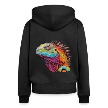 Iguanische Lebendige Farben - Bezauberndes - Frauen Premium Bio Zip Hoodie - Schwarz - Hinten - Julia (174cm)