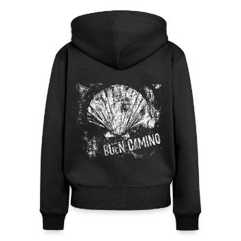 Buen Camino, Jakobsmuschel, Santiago de Compostela - Frauen Premium Bio Zip Hoodie - Schwarz - Hinten - Julia (174cm)