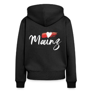 Mainz Herz Meenzer Mädchen - Frauen Premium Bio Zip Hoodie - Schwarz - Hinten - Julia (174cm)