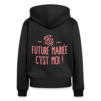 EVJF Enterrement de vie de jeune fille - Sweat à capuche zippé Premium bio Femme - noir - Dos - Julia (174cm)