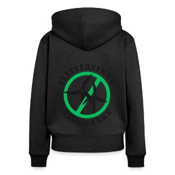 Flatterstrom Nein Danke, Windkraft Nein Danke - Frauen Premium Bio Zip Hoodie - Schwarz - Hinten - Julia (174cm)