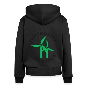Flatterstrom Nein Danke, Windkraft Nein Danke - Frauen Premium Bio Zip Hoodie - Schwarz - Hinten - Julia (174cm)