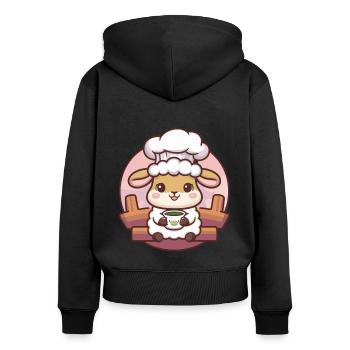 Kawaii sheep loves green tea - Women's Premium Organic Zip Hoodie - black - Back - Julia (174cm)