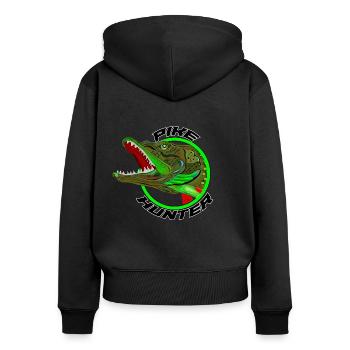 Hechtjäger - Frauen Premium Bio Zip Hoodie - Schwarz - Hinten - Julia (174cm)