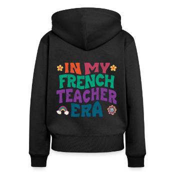 À l’époque où je prenais le français - Sweat à capuche zippé Premium bio Femme - noir - Dos - Julia (174cm)