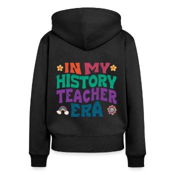 À l’époque de mon professeur d’histoire - Sweat à capuche zippé Premium bio Femme - noir - Dos - Julia (174cm)