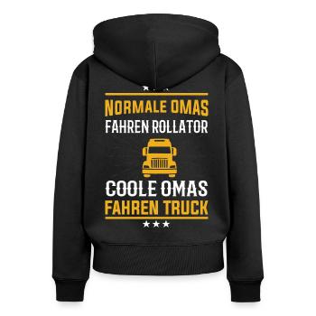 Coole Omas fahren Truck Design - Frauen Premium Bio Zip Hoodie - Schwarz - Hinten - Julia (174cm)