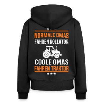 Coole Omas fahren Traktor Design - Frauen Premium Bio Zip Hoodie - Schwarz - Hinten - Julia (174cm)
