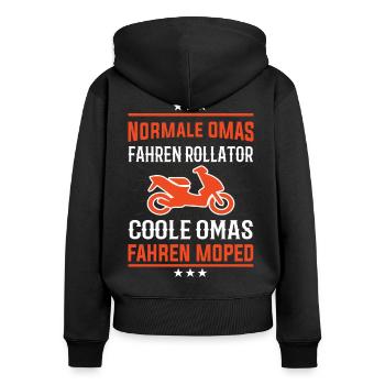 Coole Omas fahren Moped Design - Frauen Premium Bio Zip Hoodie - Schwarz - Hinten - Julia (174cm)