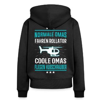 Coole Omas fliegen Hubschrauber - Frauen Premium Bio Zip Hoodie - Schwarz - Hinten - Julia (174cm)